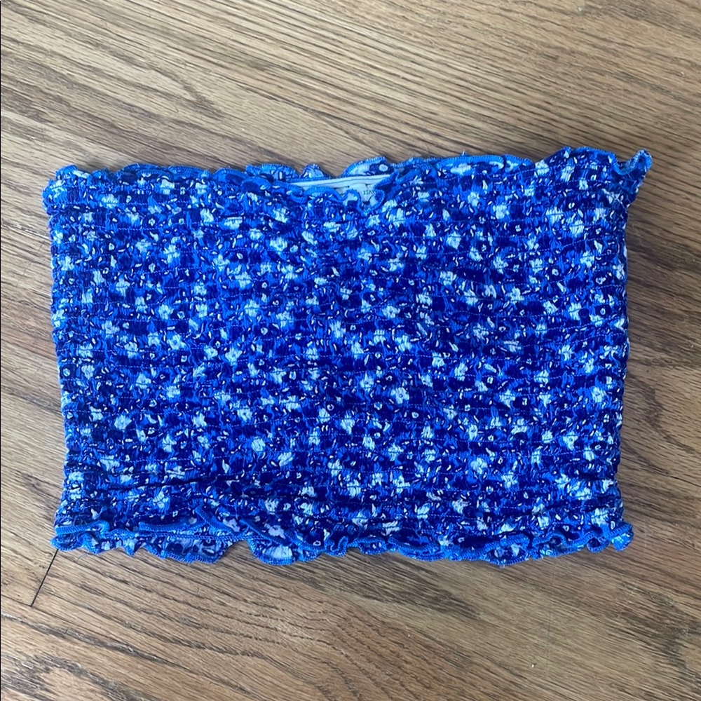 Aerie Ribbed Floral Blue Tube Top XS